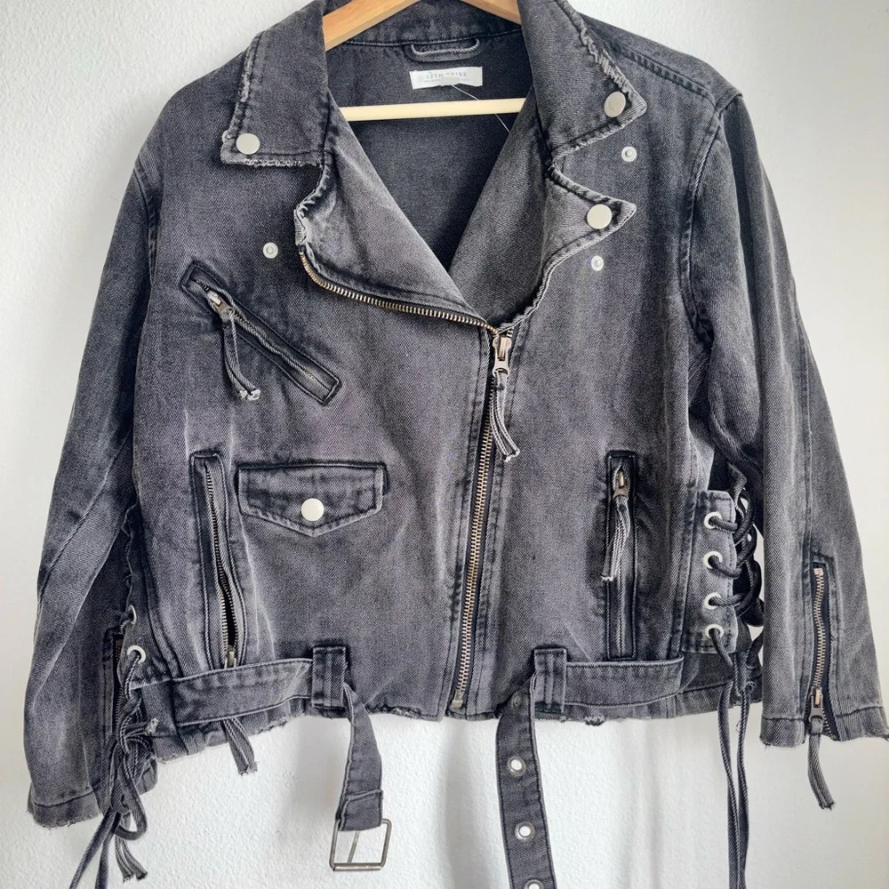 12th tribe "Jetsetter" dark gray denim jacket size S NWOT - Picture 2 of 6